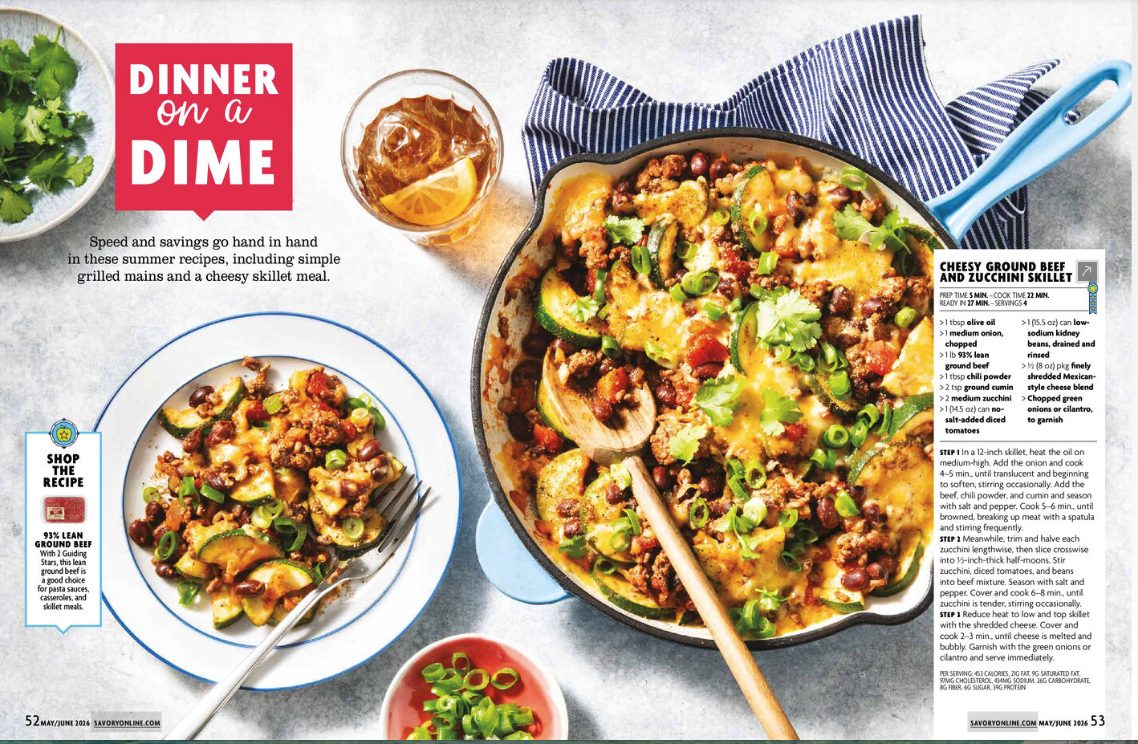 Dinner on a Dime, Cheesy Ground Beef and Zucchini Skillet